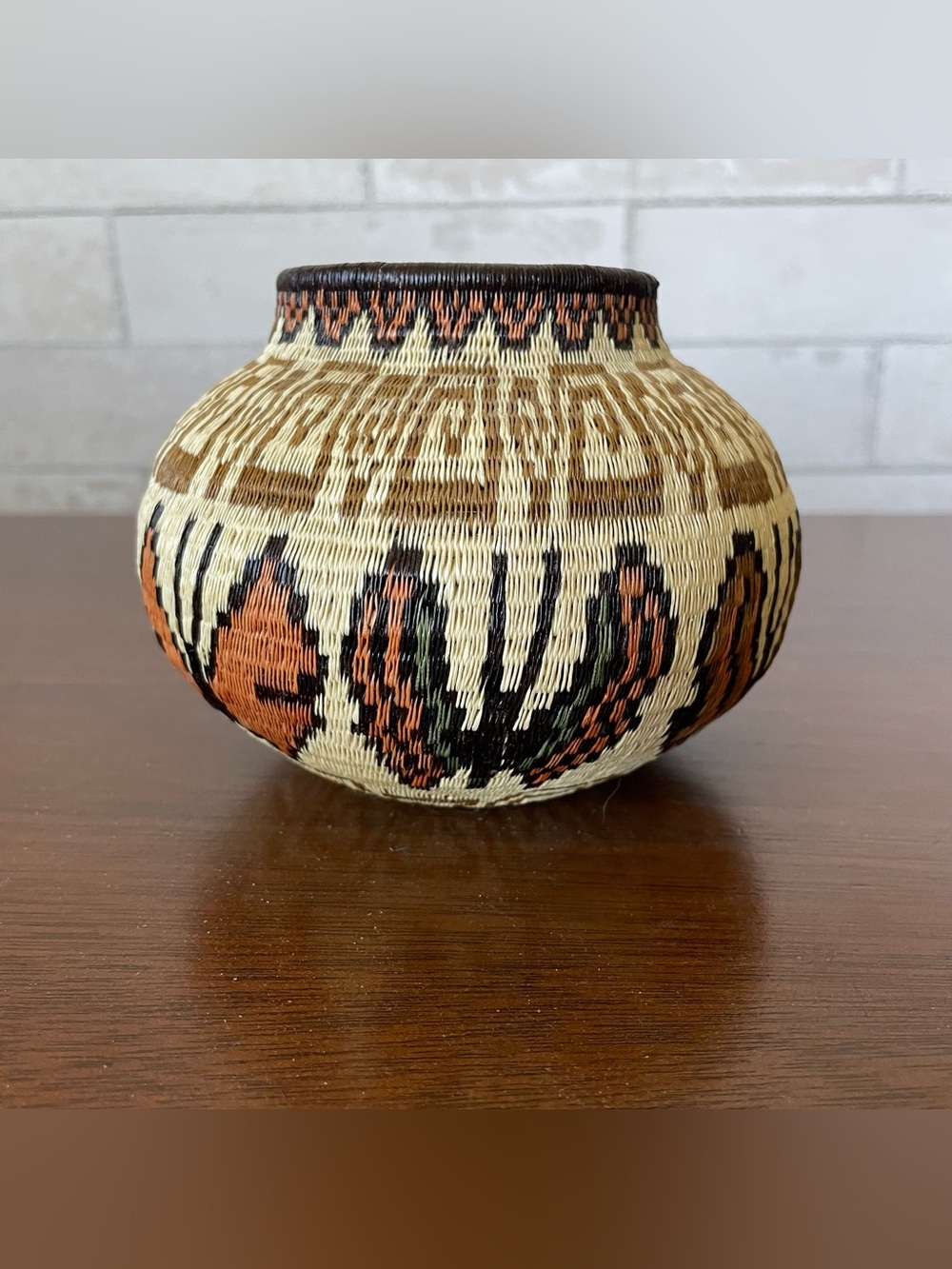 Vintage Wounaan Embera Panama Basket Handwoven Butterfly Palm Fiber Pot 3.5 X 5